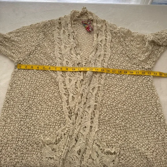 Johnny Was Lacy Crochet and Lace Open Kimono/Cardigan in Shell Large Boho - Picture 7 of 8